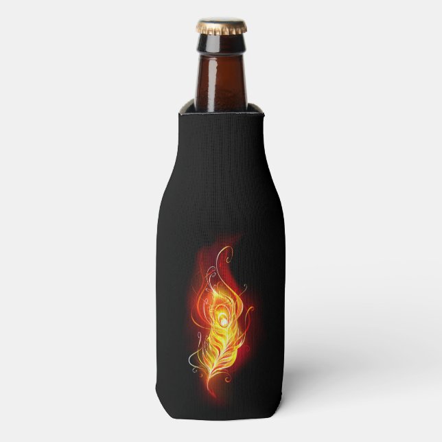 Fire Peacock Feather Bottle Cooler (Bottle Front)