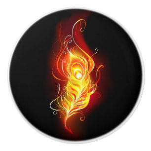 Fire Peacock Feather Ceramic Knob