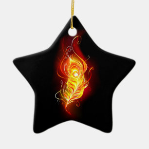 Fire Peacock Feather Ceramic Tree Decoration