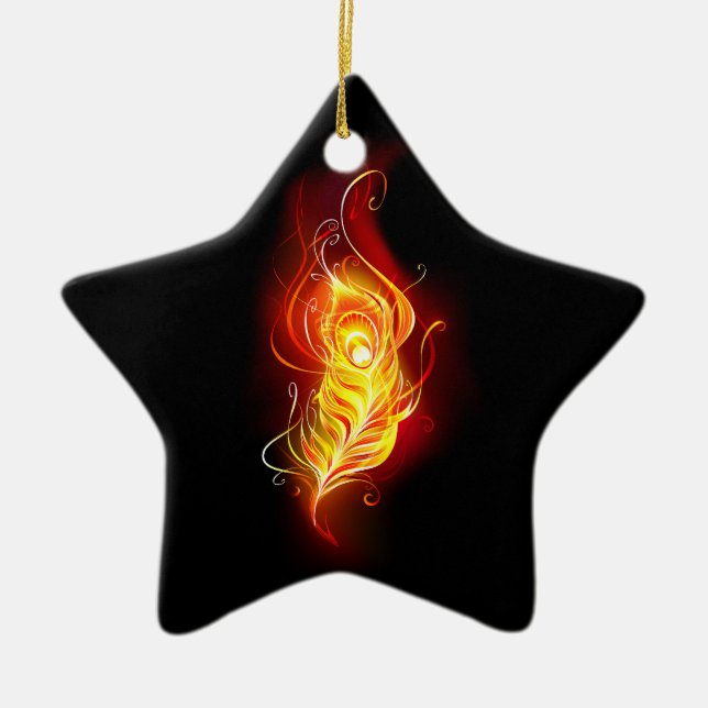 Fire Peacock Feather Ceramic Tree Decoration (Front)