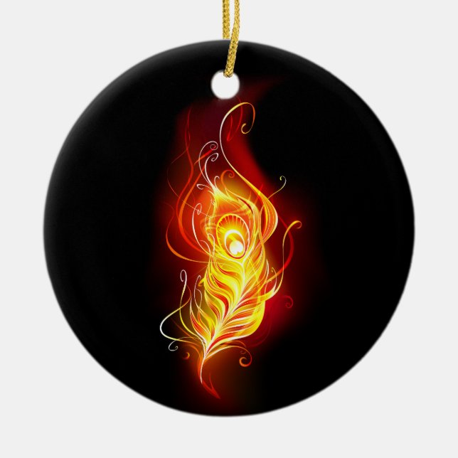 Fire Peacock Feather Ceramic Tree Decoration (Front)