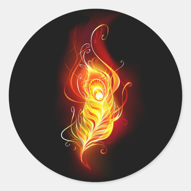 Fire Peacock Feather Classic Round Sticker (Front)