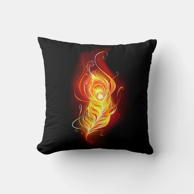 Fire Peacock Feather Cushion (Front)