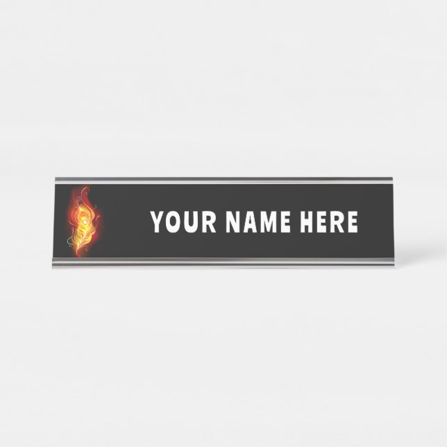 Fire Peacock Feather Desk Name Plate (Front)