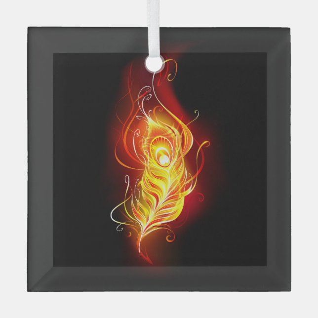 Fire Peacock Feather Glass Tree Decoration (Front)