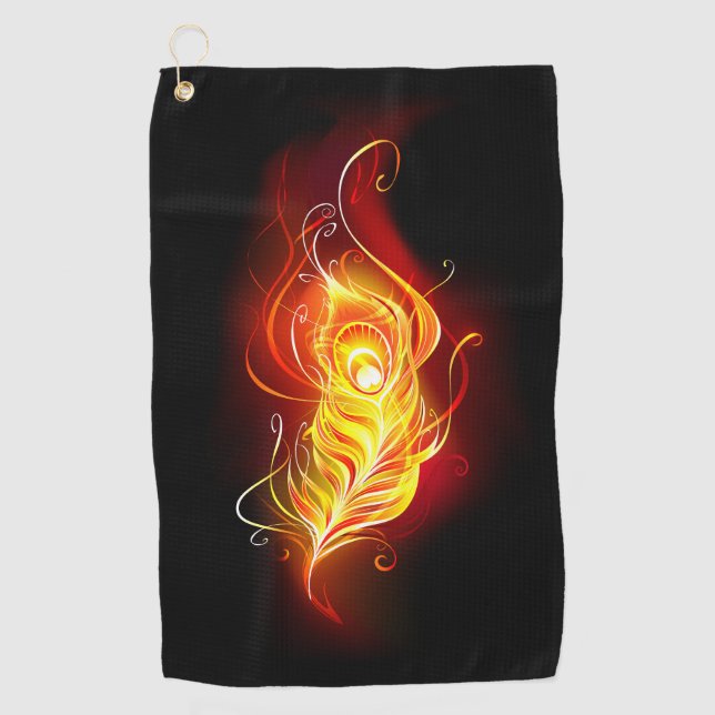 Fire Peacock Feather Golf Towel (Front)