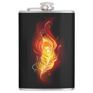 Fire Peacock Feather Hip Flask