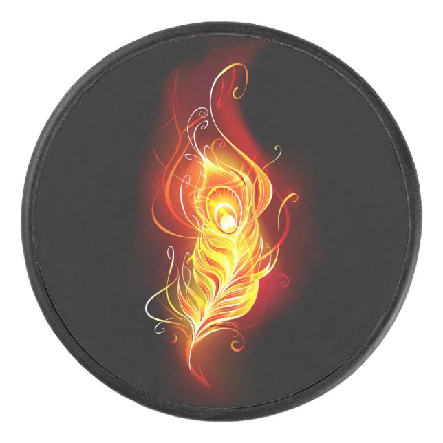 Fire Peacock Feather Hockey Puck (Front)