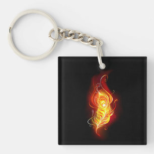 Fire Peacock Feather Key Ring