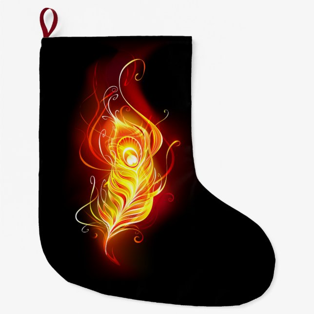 Fire Peacock Feather Large Christmas Stocking (Front)