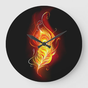 Fire Peacock Feather Large Clock