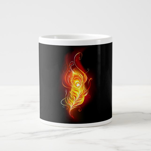Fire Peacock Feather Large Coffee Mug (Front)