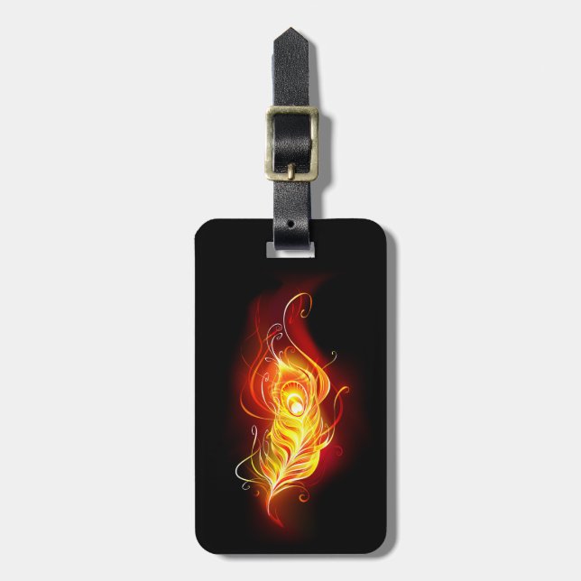 Fire Peacock Feather Luggage Tag (Front Vertical)
