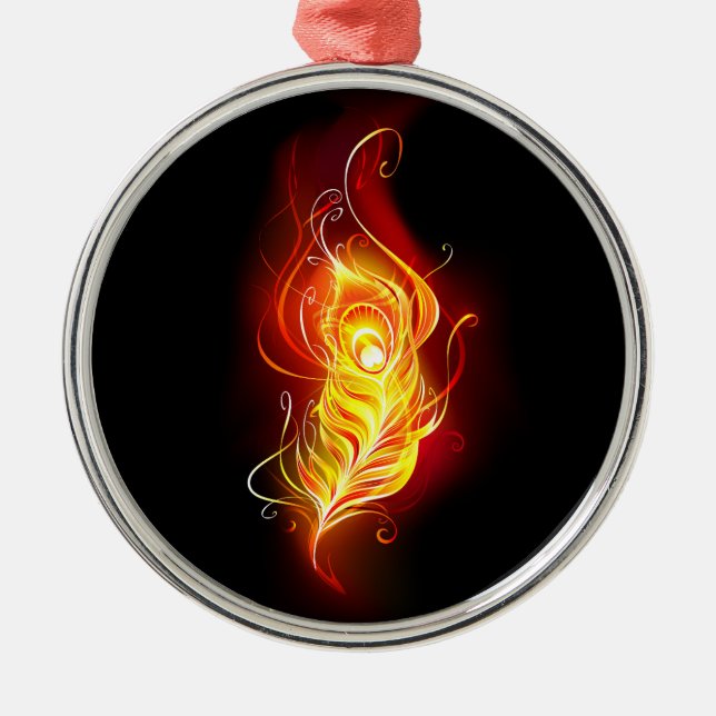 Fire Peacock Feather Metal Tree Decoration (Front)