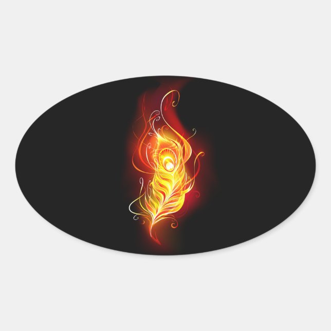 Fire Peacock Feather Oval Sticker (Front)