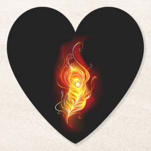 Fire Peacock Feather Paper Coaster