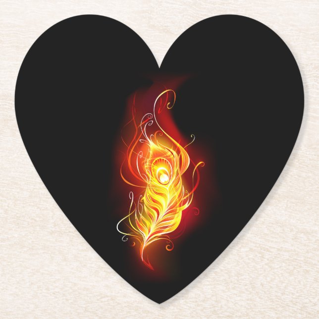 Fire Peacock Feather Paper Coaster (Front)