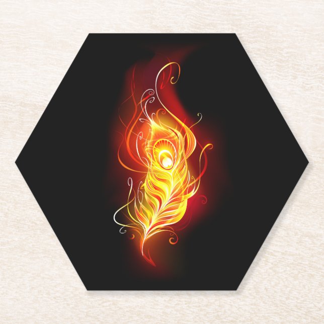 Fire Peacock Feather Paper Coaster (Front)