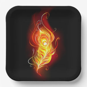 Fire Peacock Feather Paper Plate