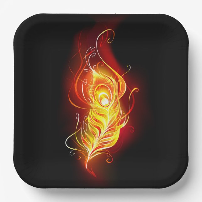 Fire Peacock Feather Paper Plate (Front)