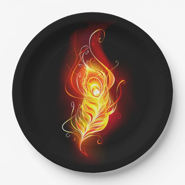 Fire Peacock Feather Paper Plate (Front)