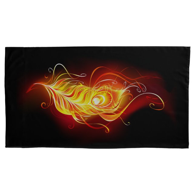 Fire Peacock Feather Pillowcase (Front-Left)