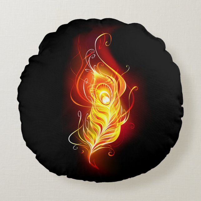 Fire Peacock Feather Round Cushion (Front)