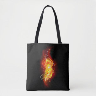 Fire Peacock Feather Tote Bag