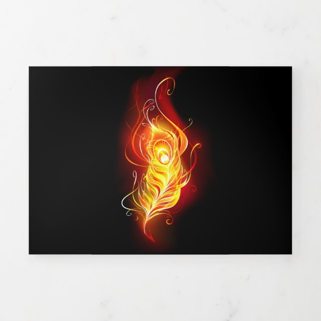 Fire Peacock Feather Tri-Fold Announcement (Cover)