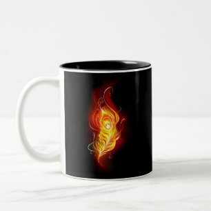Fire Peacock Feather Two-Tone Coffee Mug