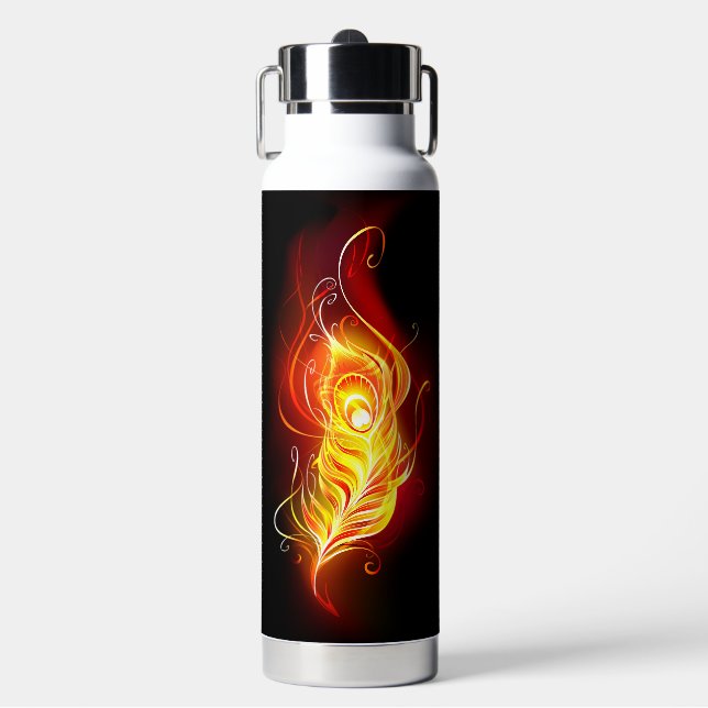Fire Peacock Feather Water Bottle (Front)