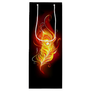 Fire Peacock Feather Wine Gift Bag
