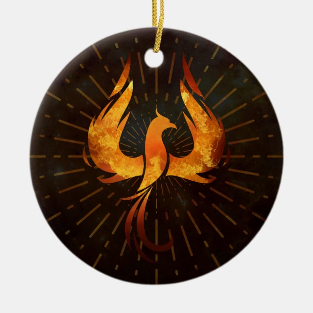 Fire Phoenix Bird Ceramic Tree Decoration (Front)