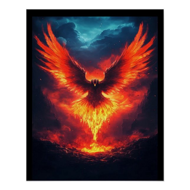 Fire Phoenix Rising, Customisable Poster (Front)
