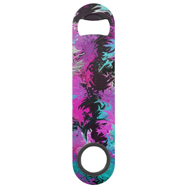 Fire Pink and Blue Stainless Steel Bottle Opener (Front)
