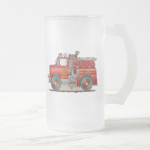 Fire Pumper Rescue Truck Frosted Glass Mug