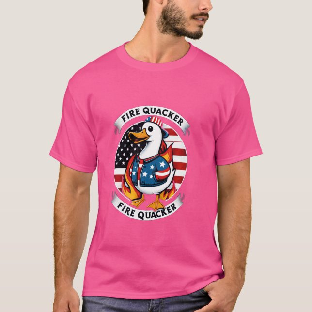 Fire Quacker Duck Firecracker Funny 4th of July US T-Shirt (Front)