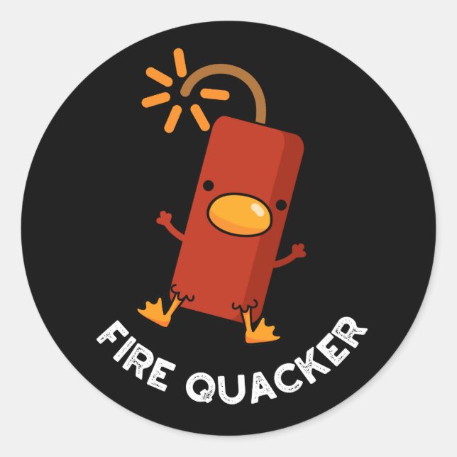 Fire Quacker Funny Fireworks Pun Dark BG Classic Round Sticker (Front)