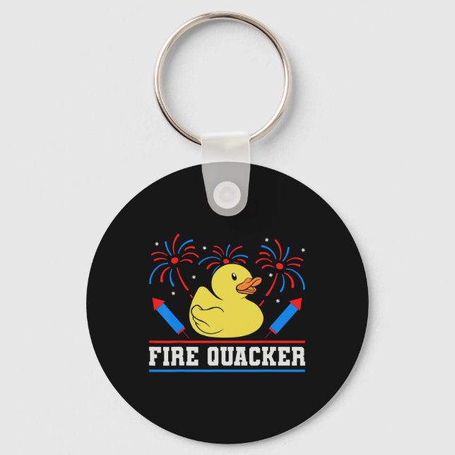 Fire Quacker Rubber Duck 4th Of July Firework  Key Ring (Front)
