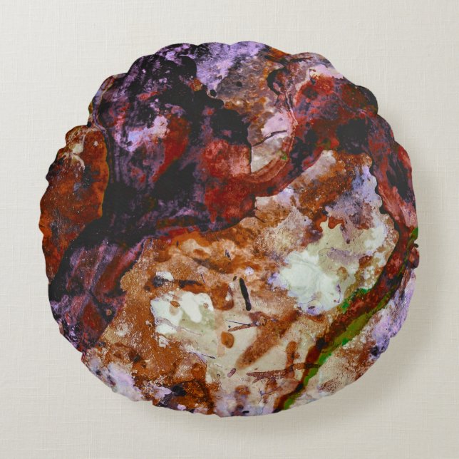 Fire Quartz Crystal Geode Marble Abstract Round Cushion (Front)
