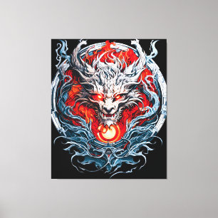 Fire Red Flame Mythical Dragon Head Canvas Print