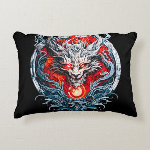 Fire Red Flame Mythical Dragon Head Decorative Cushion