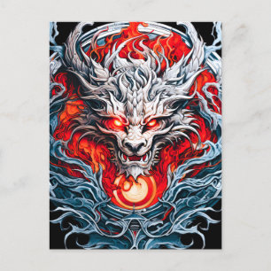 Fire Red Flame Mythical Dragon Head Holiday Postcard