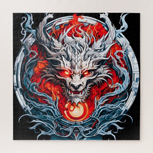 Fire Red Flame Mythical Dragon Head Jigsaw Puzzle (Vertical)