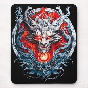 Fire Red Flame Mythical Dragon Head Mouse Mat