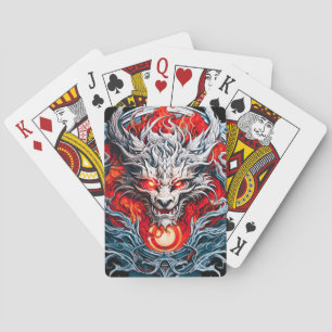Fire Red Flame Mythical Dragon Head Playing Cards