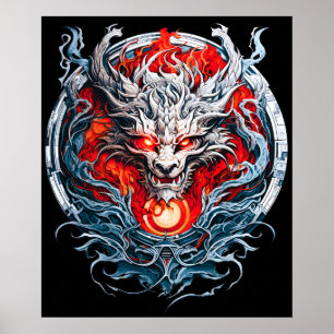 Fire Red Flame Mythical Dragon Head Poster
