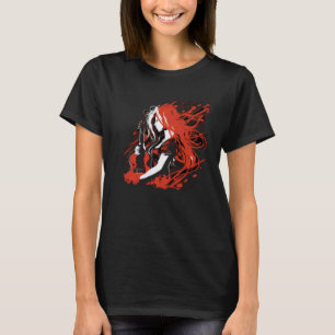 Fire red haired Rock n Roll Girl with Guitar T-Shirt