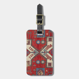 Fire Red Ornamental Motif 19th Century Authentic Luggage Tag