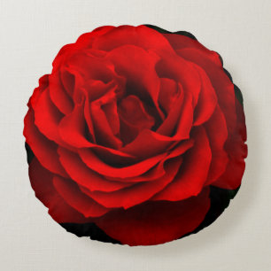 Fire Red Rose Round Throw Pillow